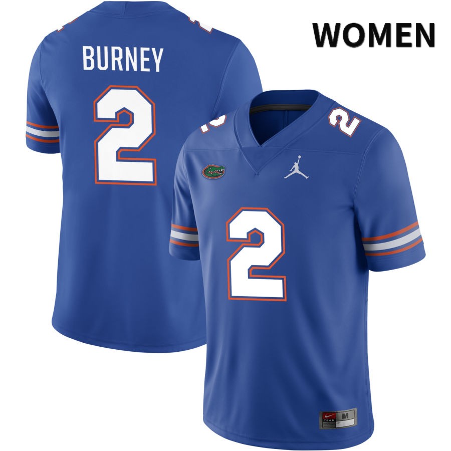 NCAA Florida Gators Amari Burney Women's #2 Jordan Brand Royal 2022 NIL Stitched Authentic College Football Jersey BJS0064KE